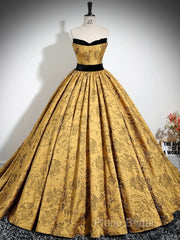 A-Line Off Shoulder Satin Gold Long Formal Prom Dresses, Gold Long Formal Dresses