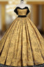 A-Line Off Shoulder Satin Gold Long Formal Prom Dresses, Gold Long Formal Dresses