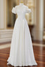 A-Line Off Shoulder Satin ivory Long Formal Prom Dresses, Ivory  Long Bridesmaid Dresses