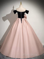 A-Line Off Shoulder Satin Pink Long Formal Prom Dresses, Pink Long Formal Dresses
