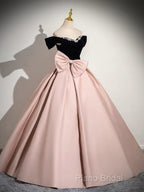 A-Line Off Shoulder Satin Pink Long Formal Prom Dresses, Pink Long Formal Dresses