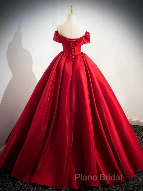 A-Line Off Shoulder Satin Red Ballgown Long Formal Prom Dresses Formal Dresses Floor Length Secondary image