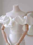 A-Line Off Shoulder Satin White Long Formal Prom Dresses, White Long Party Dresses