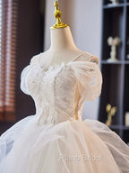 A-Line Off Shoulder Tulle Lace Short Formal Prom Dresses, White Homecoming Dresses