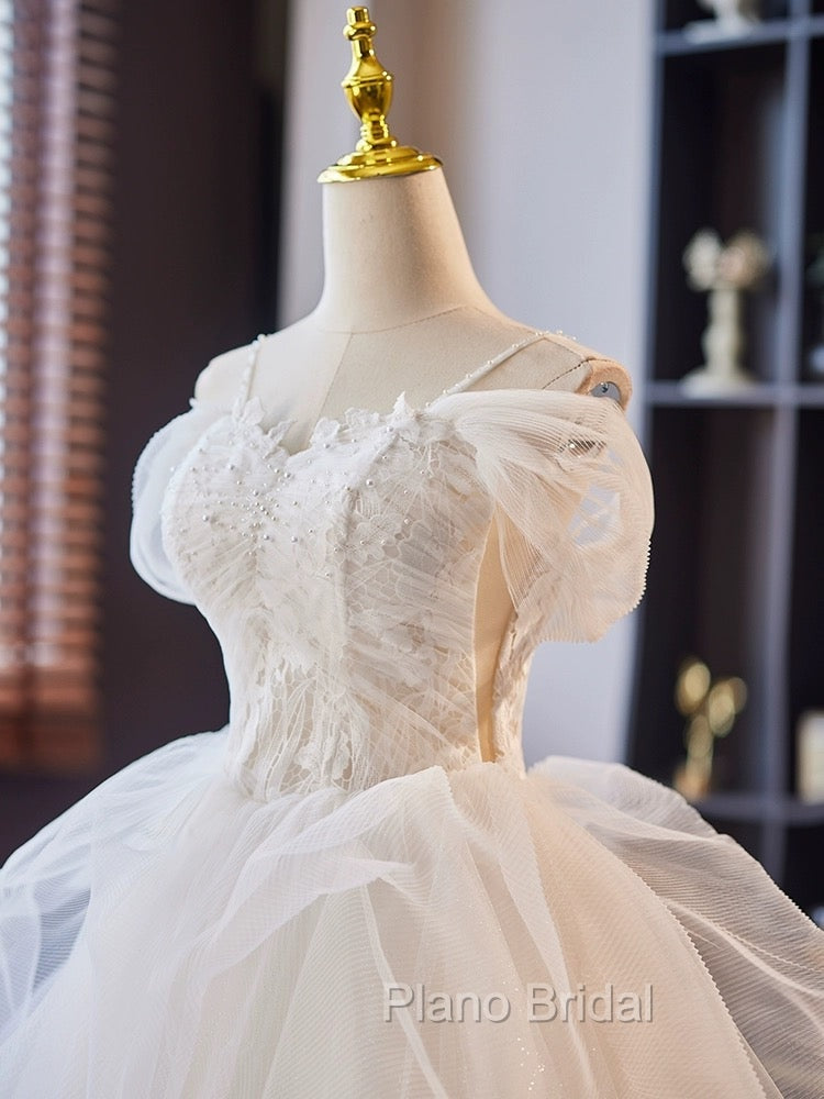 A-Line Off Shoulder Tulle Lace Short Formal Prom Dresses, White Homecoming Dresses