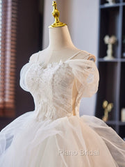 A-Line Off Shoulder Tulle Lace Short Formal Prom Dresses, White Homecoming Dresses