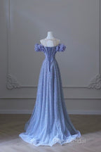 A Line Off The Shoulder Blue Long Formal Prom Dresses Formal Dresses