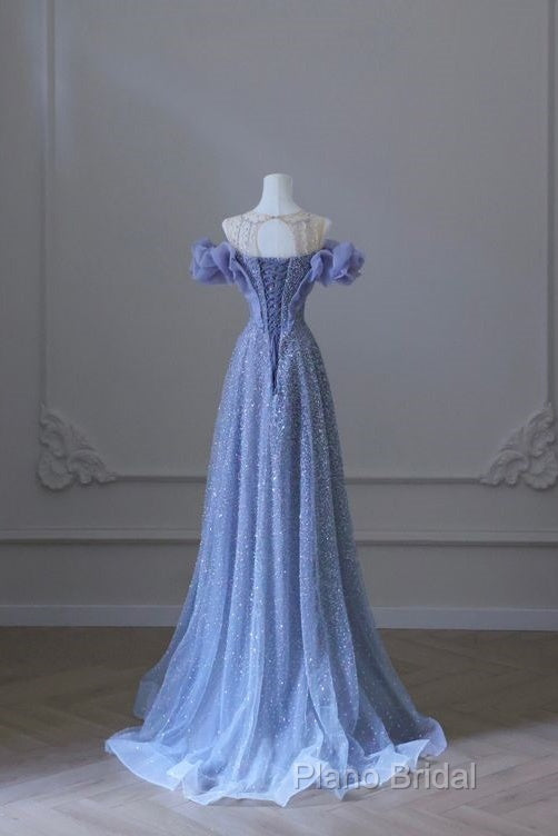 A Line Off The Shoulder Blue Long Formal Prom Dresses Formal Dresses