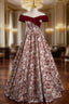 A-Line Off the Shoulder Print Formal Prom Dresses