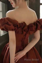 A line Off The Shoulder Satin Party Dress Long Prom Dress