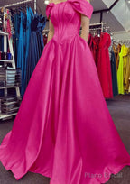 A-line Off-the-Shoulder Strapless Long/Floor-Length Satin Prom Dresses With Pleated Pockets