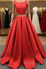 A Line One-Piece Jewel Open Back Long Formal Prom Dresses