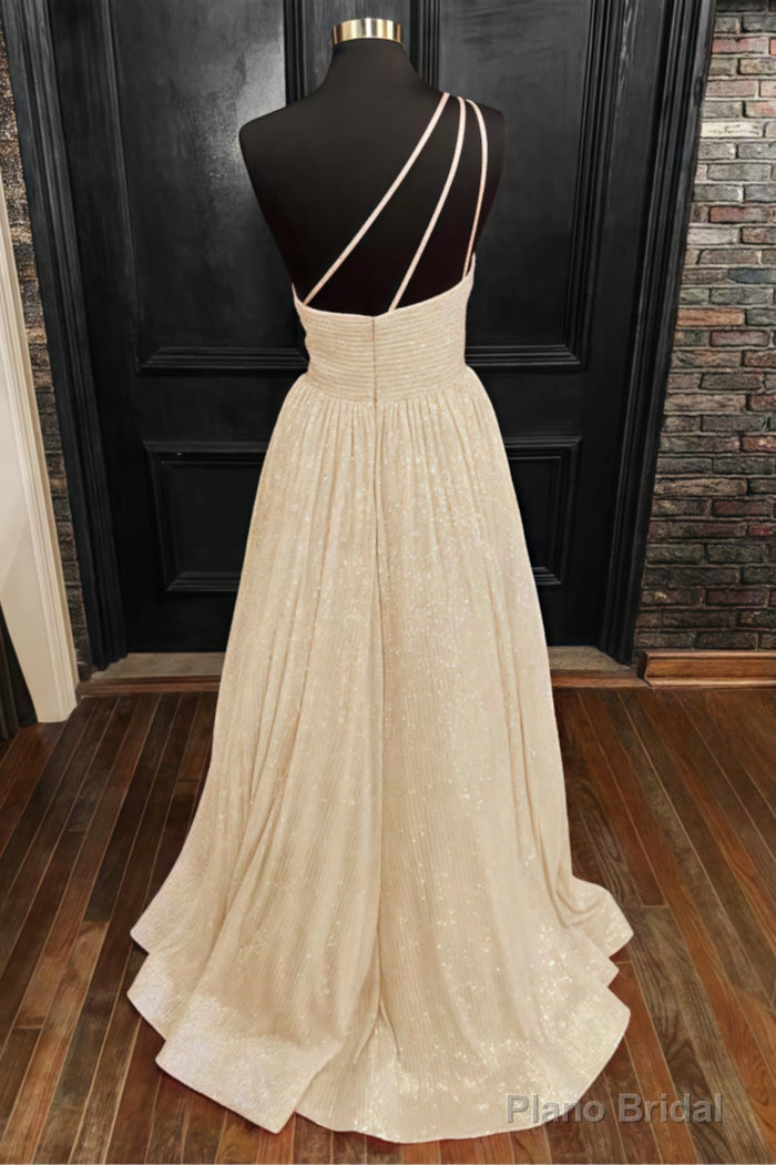 A-line One-Shoulder Sleeveless Long/Floor-Length Sequined Prom Dresses With Pockets Secondary image