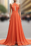 A-Line Orange Chiffon Halter Cut Out Backless Formal Prom Dresses