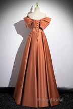 A-Line Orange Satin Beaded Sweetheart Formal Prom Dresses, Orange Long Evening Dresses