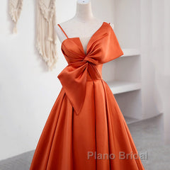 A Line Orange Satin Formal Prom Dresses Sweet Bow Birthday Party Dresses