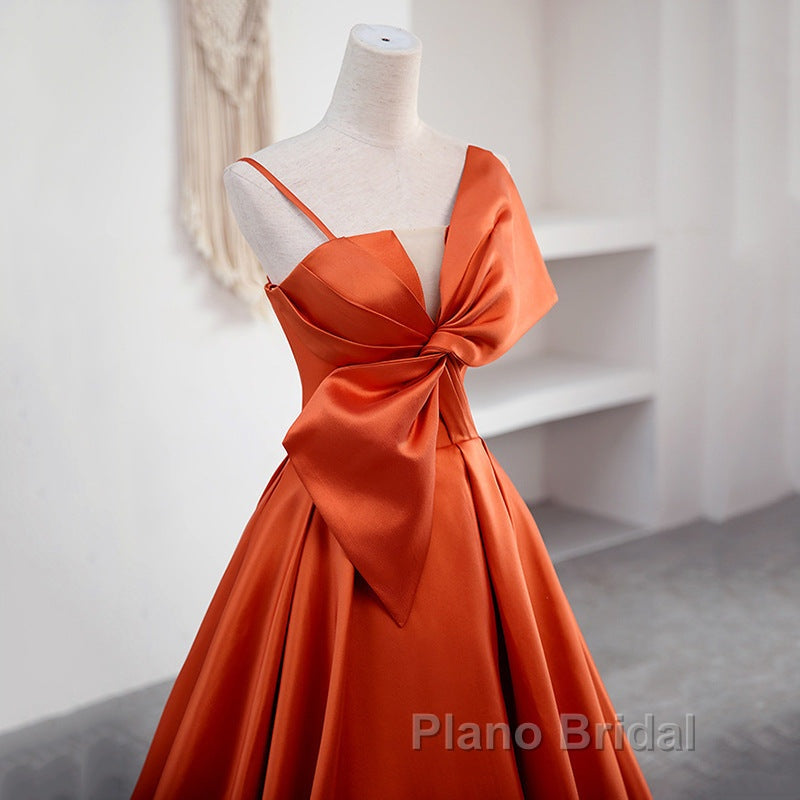 A Line Orange Satin Formal Prom Dresses Sweet Bow Birthday Party Dresses