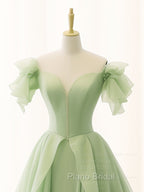 A-Line Organza Green Long Formal Prom Dresses, Green Long Graduation Dresses