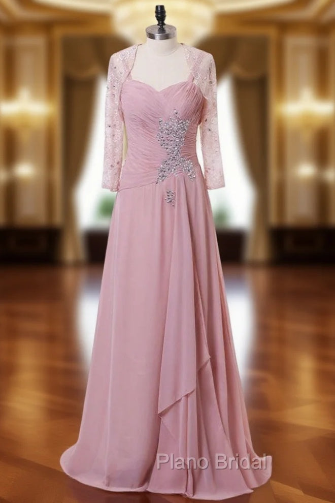 A-line Pink Chiffon Beaded Mother Of The Bride Dresses With Jacket Main image