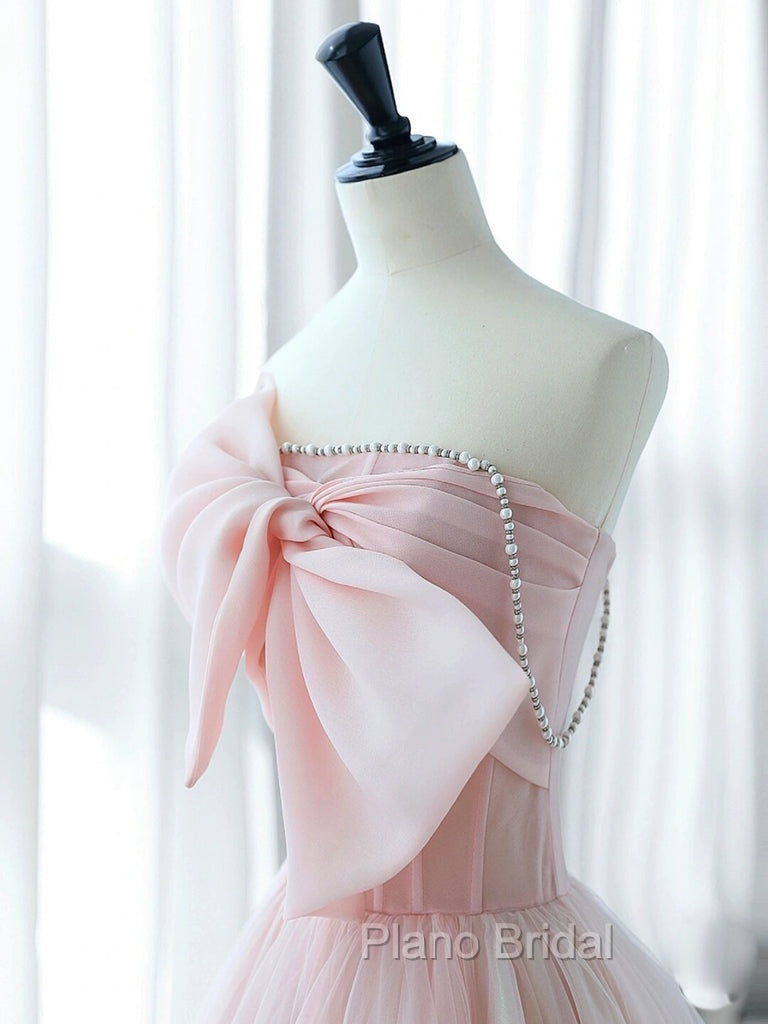 A-Line Pink Organza Long Formal Prom Dresses, Pink Long Formal Dresses Secondary image