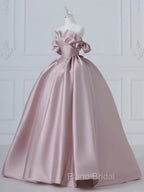 A-Line Pink Satin Long Formal Prom Dresses, Pink Long Evening Dresses
