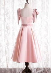 A-Line Pink Satin Short Party Dresses Homecoming Dresses With Tie Shoulders