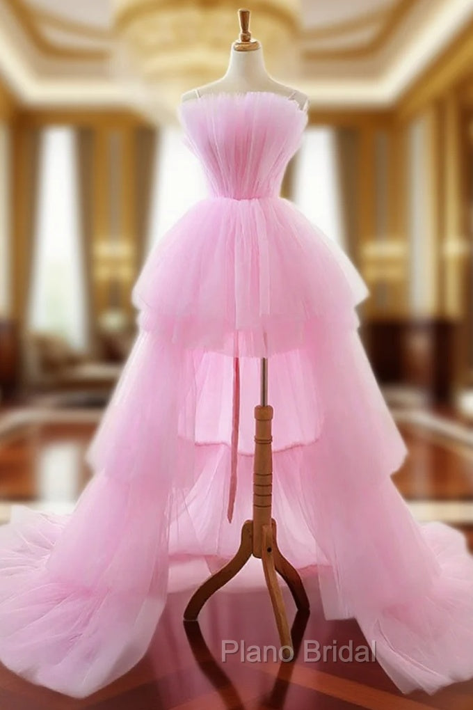 A-line Pink Spaghetti Straps  Tulle Backless Wedding Dresses