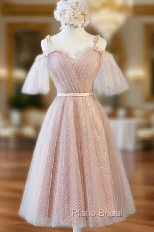 A-Line Pink Straps Tulle Bridesmaid Dresses Main image