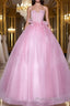 A-Line Pink Tulle Lace Long Formal Prom Dress, Pink Formal Dresses
