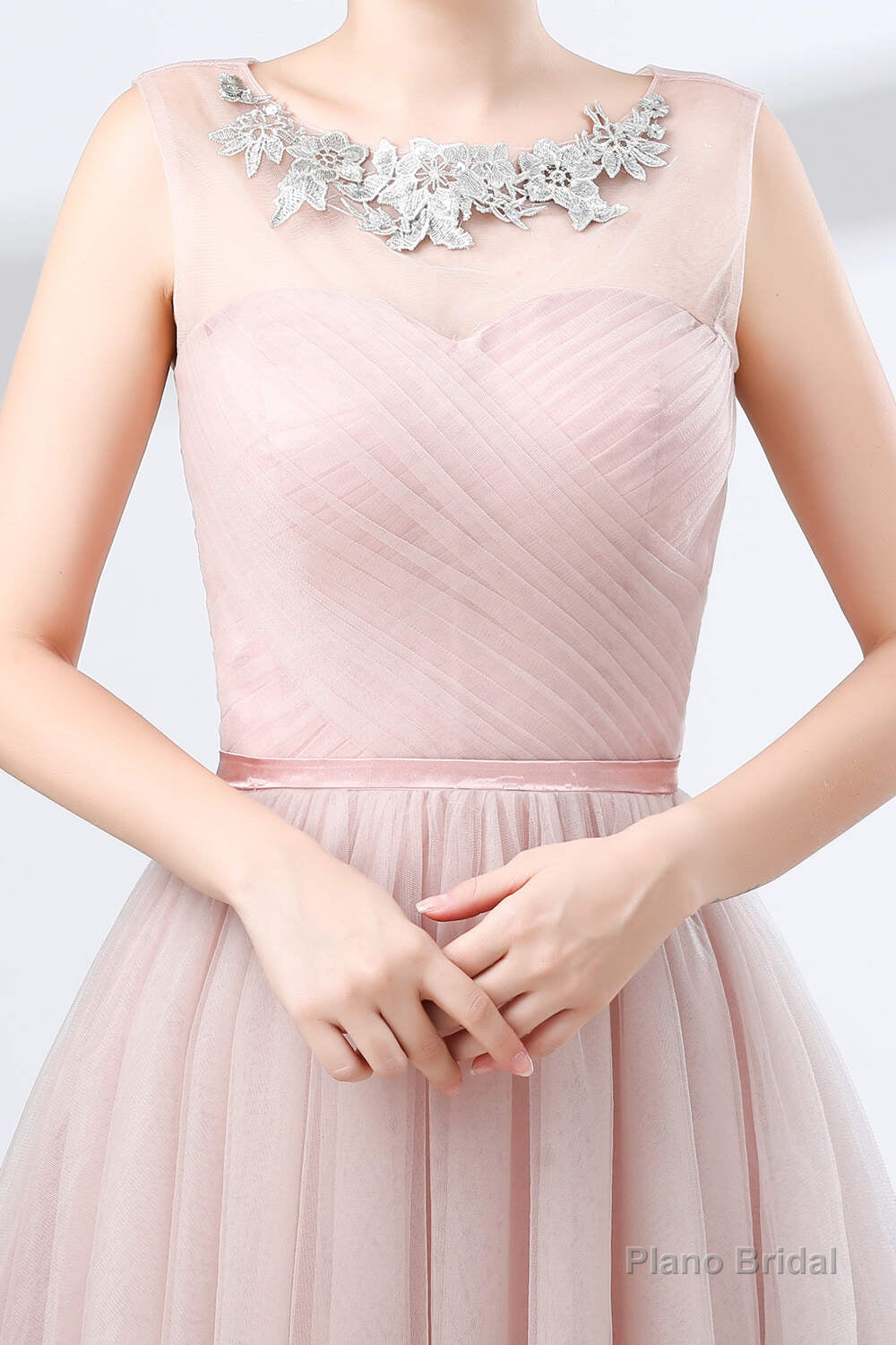 A-Line Pink Tulle Lace Pleats Knee Length Homecoming Dresses