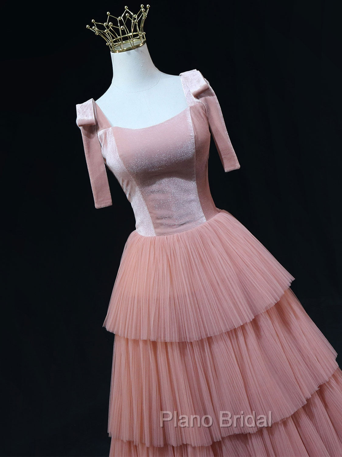 A Line Pink Tulle Long Formal Prom Dresses, Pink Formal Graduation Dresses