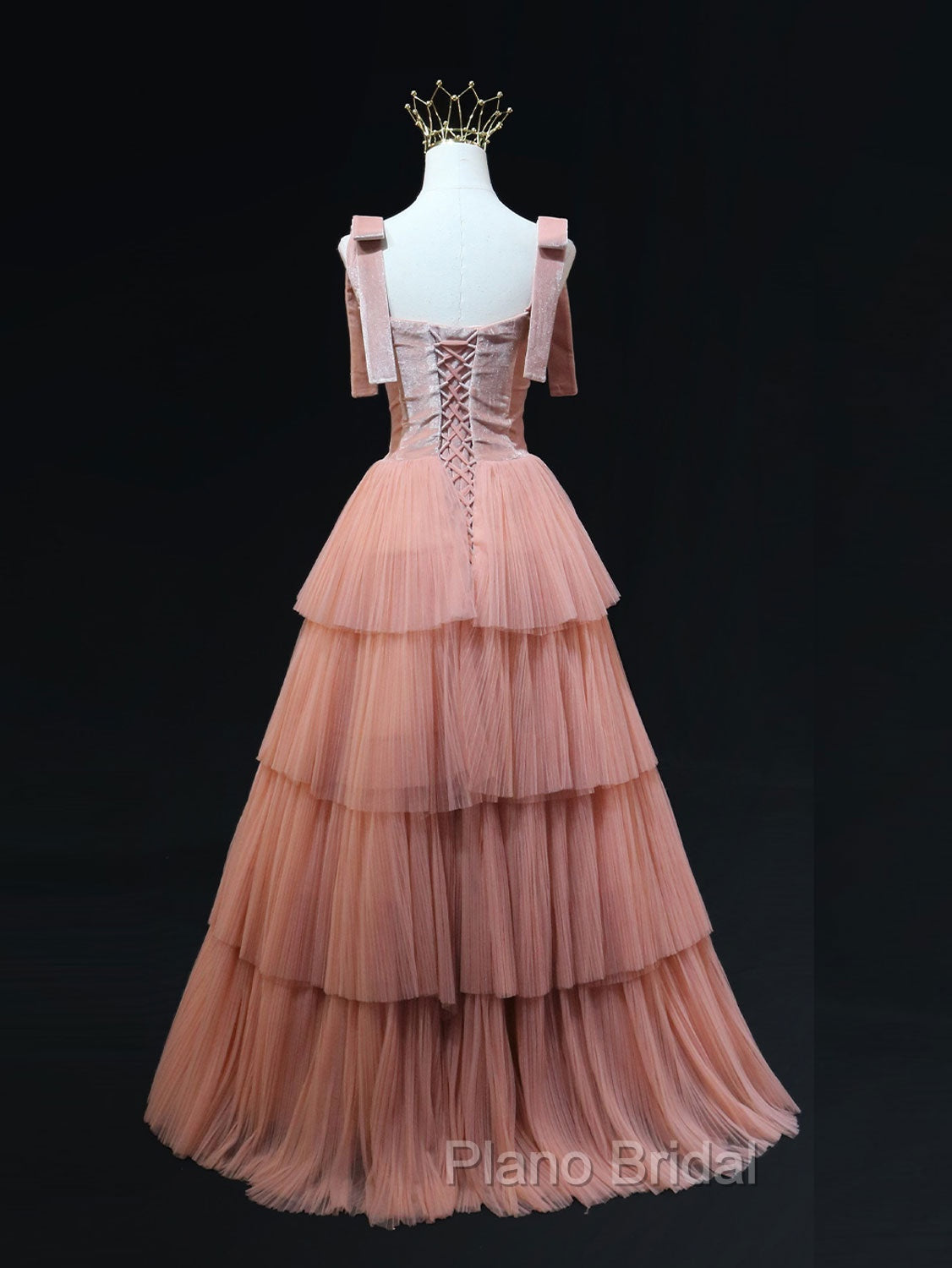 A Line Pink Tulle Long Formal Prom Dresses, Pink Formal Graduation Dresses