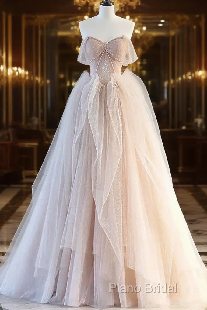 A-Line Pink Tulle Sweetheart Formal Prom Dresses Party Dresses, Pink Tulle Formal Dresses