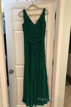 A-Line Pleated Chiffon V-Neck Long Bridesmaid Dresses