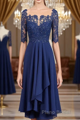 A-Line/Princess Bateau Tea-Length Chiffon Mother of the Bride Dresses With Appliques Lace