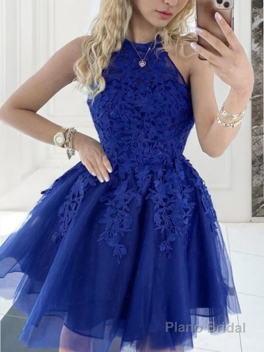A-Line/Princess Halter Short/Mini Tulle Homecoming Dresses With Appliques Lace Main image