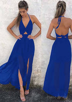 A-line/Princess Halter Sleeveless Ankle-Length Chiffon Prom Dresses With Split