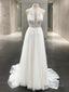 A-Line/Princess Halter Sweep Train Tulle Wedding Dresses With Appliques Lace