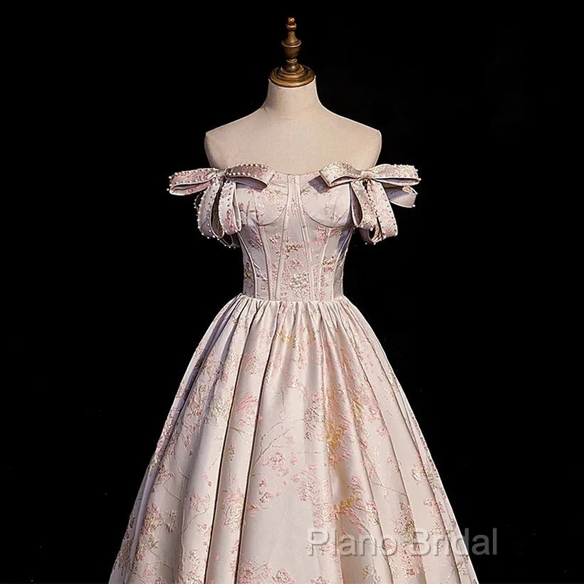 A-Line Princess Off Shoulder Floral Long Party Dresses Sweetheart Formal Prom Dresses Formal Dresses