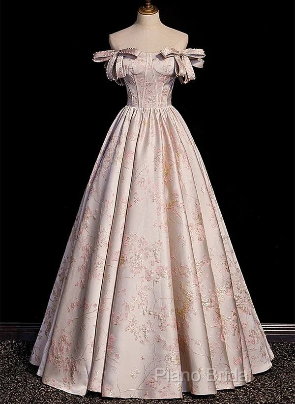 A-Line Princess Off Shoulder Floral Long Party Dresses Sweetheart Formal Prom Dresses Formal Dresses