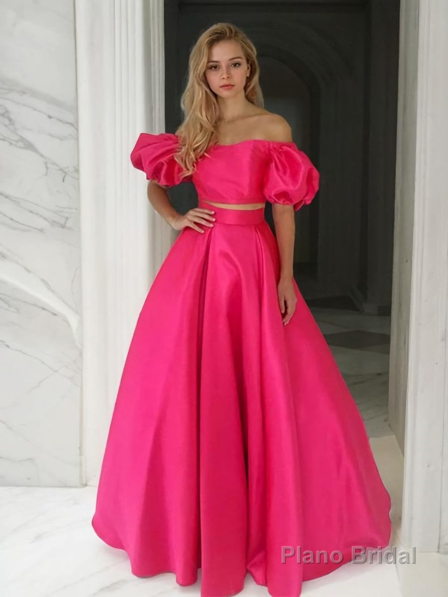 A-Line/Princess Off-the-Shoulder Floor-Length Satin Prom Dresses Main image