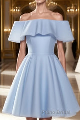 A-Line/Princess Off-the-Shoulder Short/Mini Chiffon Homecoming Dresses With Ruffles