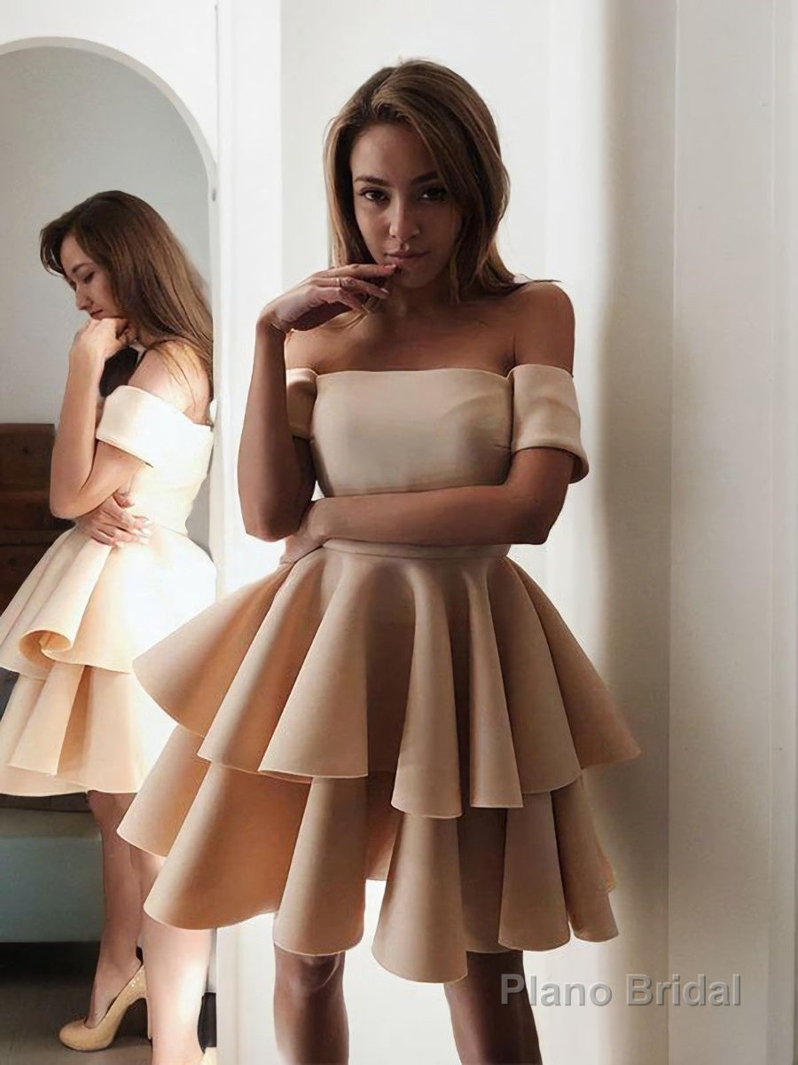 A-Line/Princess Off-the-Shoulder Short/Mini Satin Homecoming Dresses Main image