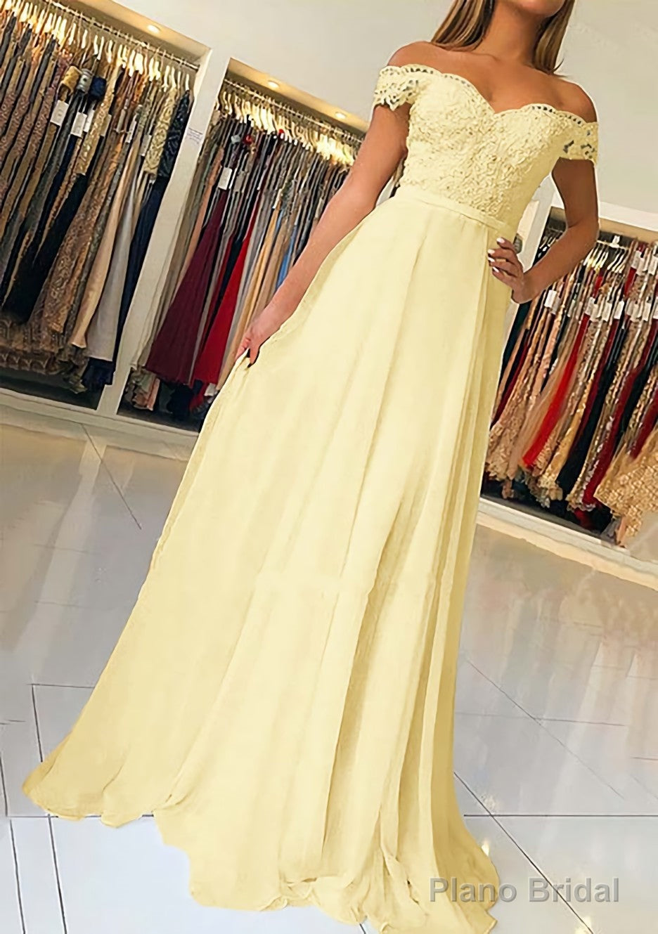 A-line/Princess Off-the-Shoulder Short Sleeve Sweep Train Chiffon Prom Dresses With Beading Appliqued