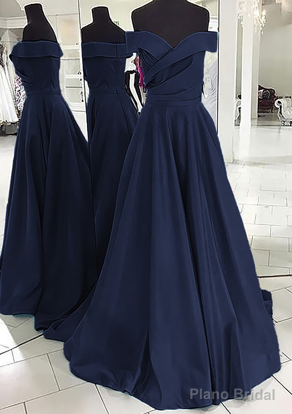 A-line/Princess Off-the-Shoulder Sleeveless Sweep Train Satin Prom Dresses Secondary image