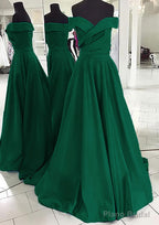 A-line/Princess Off-the-Shoulder Sleeveless Sweep Train Satin Prom Dresses