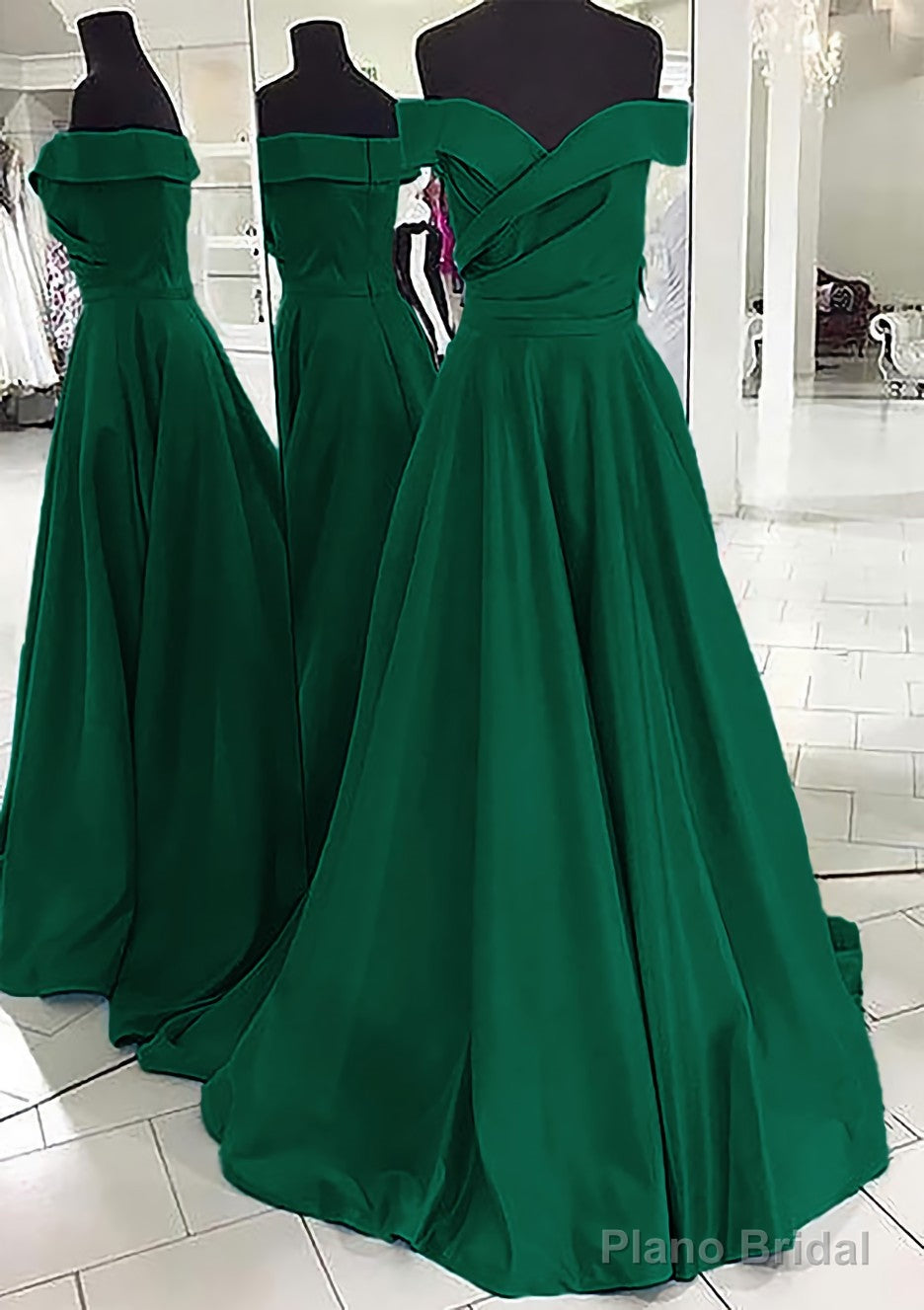 A-line/Princess Off-the-Shoulder Sleeveless Sweep Train Satin Prom Dresses