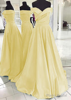 A-line/Princess Off-the-Shoulder Sleeveless Sweep Train Satin Prom Dresses