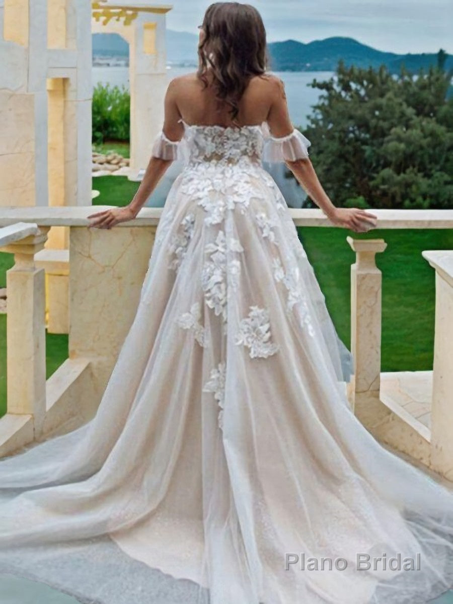 A-Line/Princess Off-the-Shoulder Sweep Train Lace Wedding Dresses Secondary image
