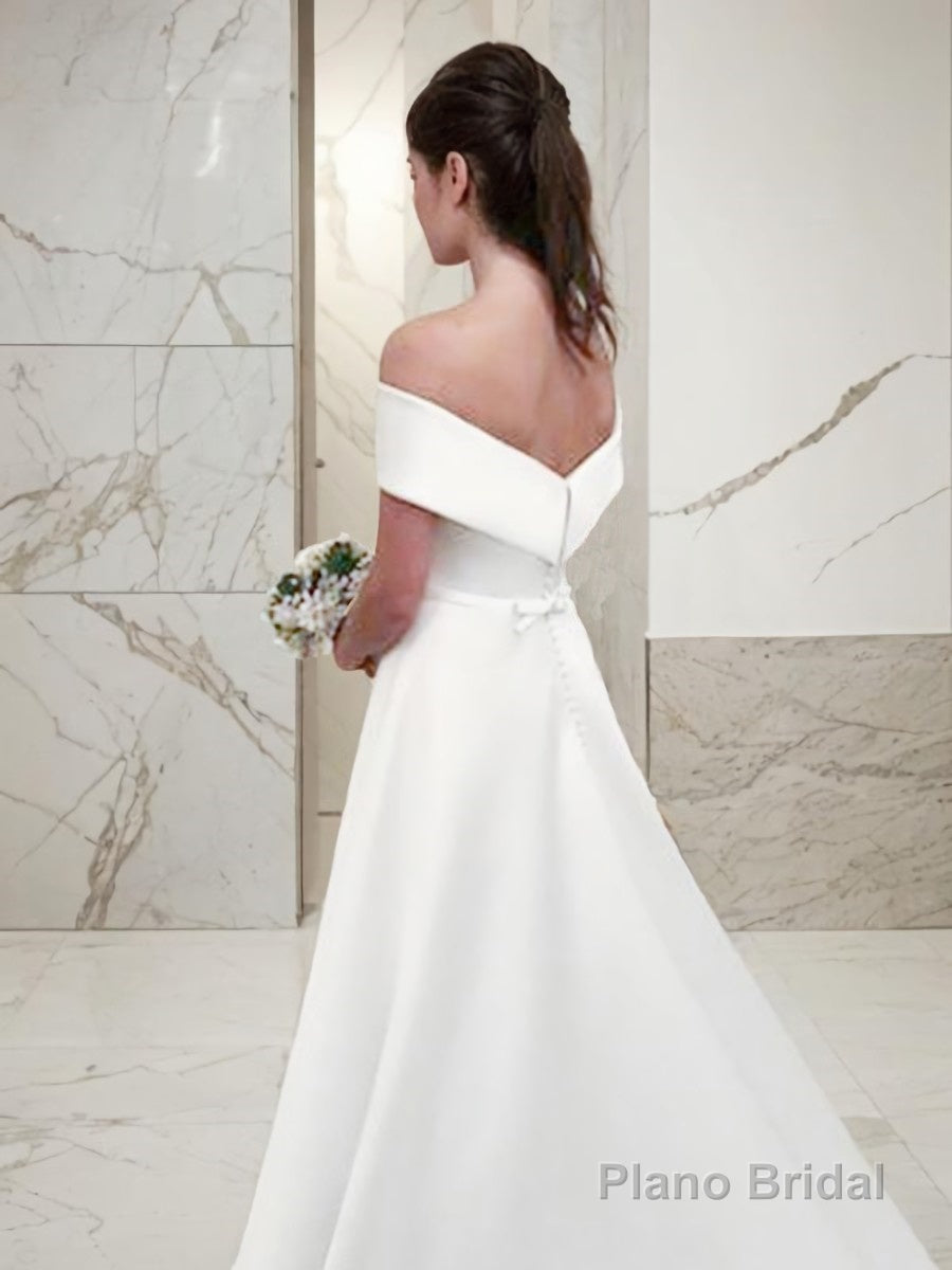 A-Line/Princess Off-the-Shoulder Sweep Train Satin Wedding Dresses Secondary image